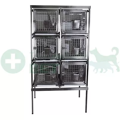 ТД ВЕТ Стеллаж с клетками для лабораторных кроликов 940х650х1720h(1880) на колесах