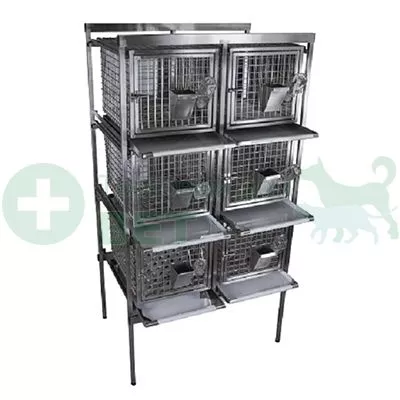ТД ВЕТ Стеллаж с клетками для лабораторных кроликов 940х650х1720h(1880) на колесах