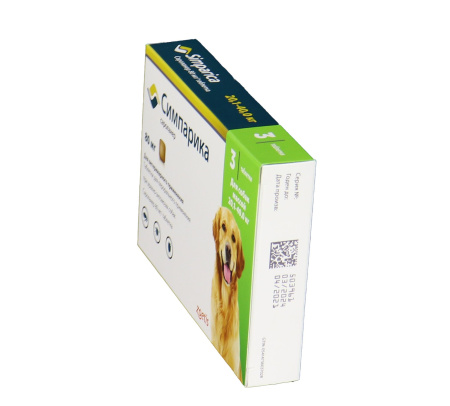 Zoetis Симпарика, жевательные таблетки для собак весом от 20-40кг, 80 мг, 3 таб.