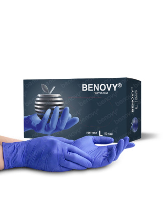 BENOVY Nitrile MultiColor, перчатки нитриловые, СИРЕНЕВО-ГОЛУБЫЕ, M, 50 пар/уп